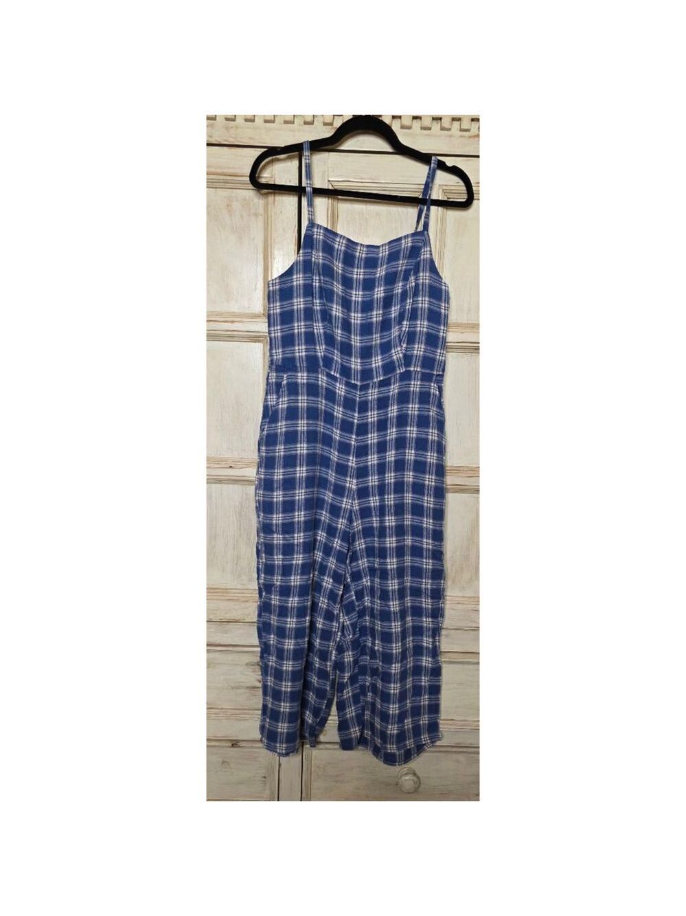 Women's Old Navy Blue White Plaid Cropped Square Neck Jumpsiit size M - Picture 4 of 10